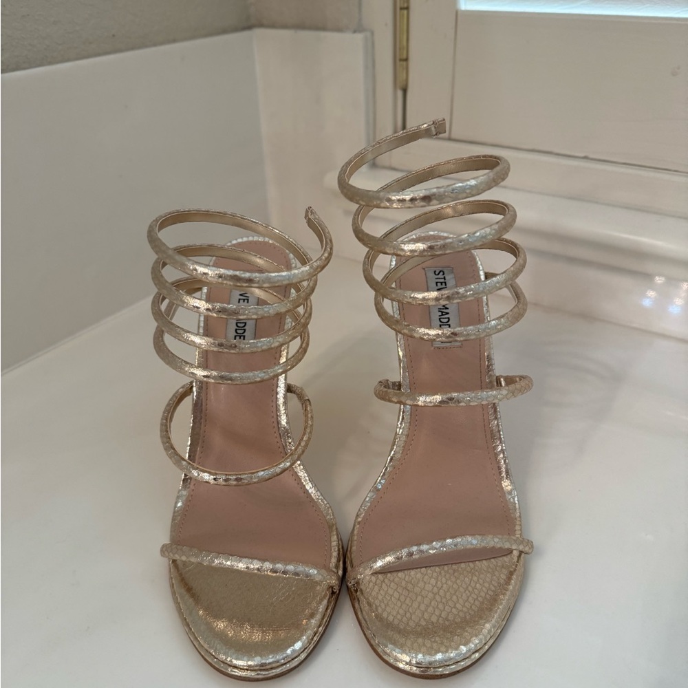 Steve Madden Women's Spiral Strap Heels - Shimmering Gold 8.5 - Picture 5 of 9